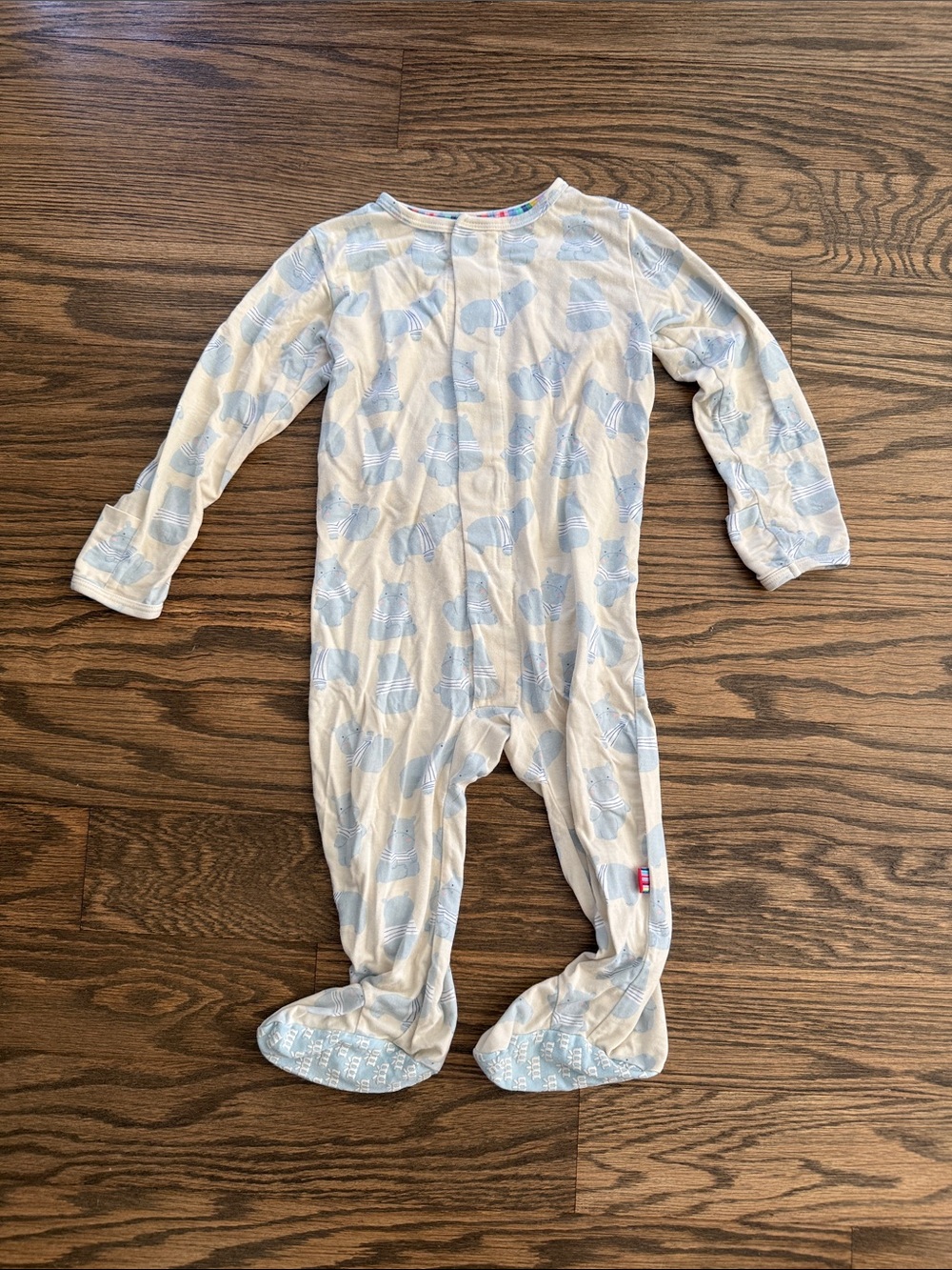 Magnetic Me Blue and White Hippo Printed Footed One-Piece 6-9 months